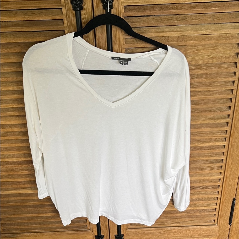 Vince White V-Neck Dolman Long Sleeve Tee
